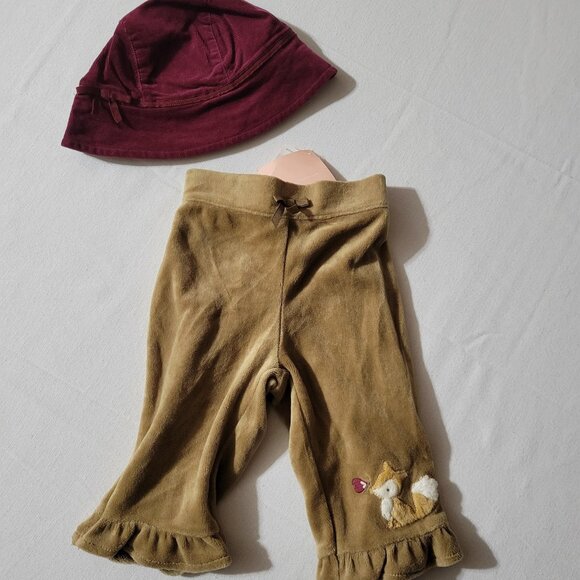 Gymboree Forest Trails NWT 0-3 month Hat & Velour pants Fox. Mixed Bin Z26 - Picture 1 of 3